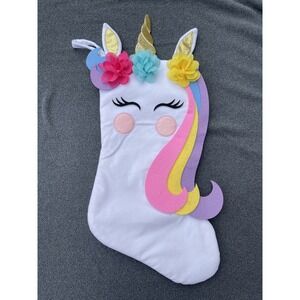 UNICORN Christmas Stocking 21" White with  Flowers